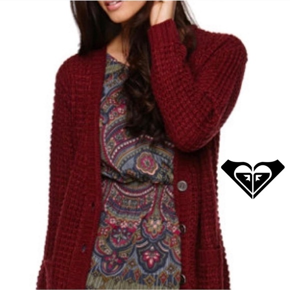 ROXY Women’s Maroon Knit Button Front Cardigan - X-Small - Picture 1 of 10